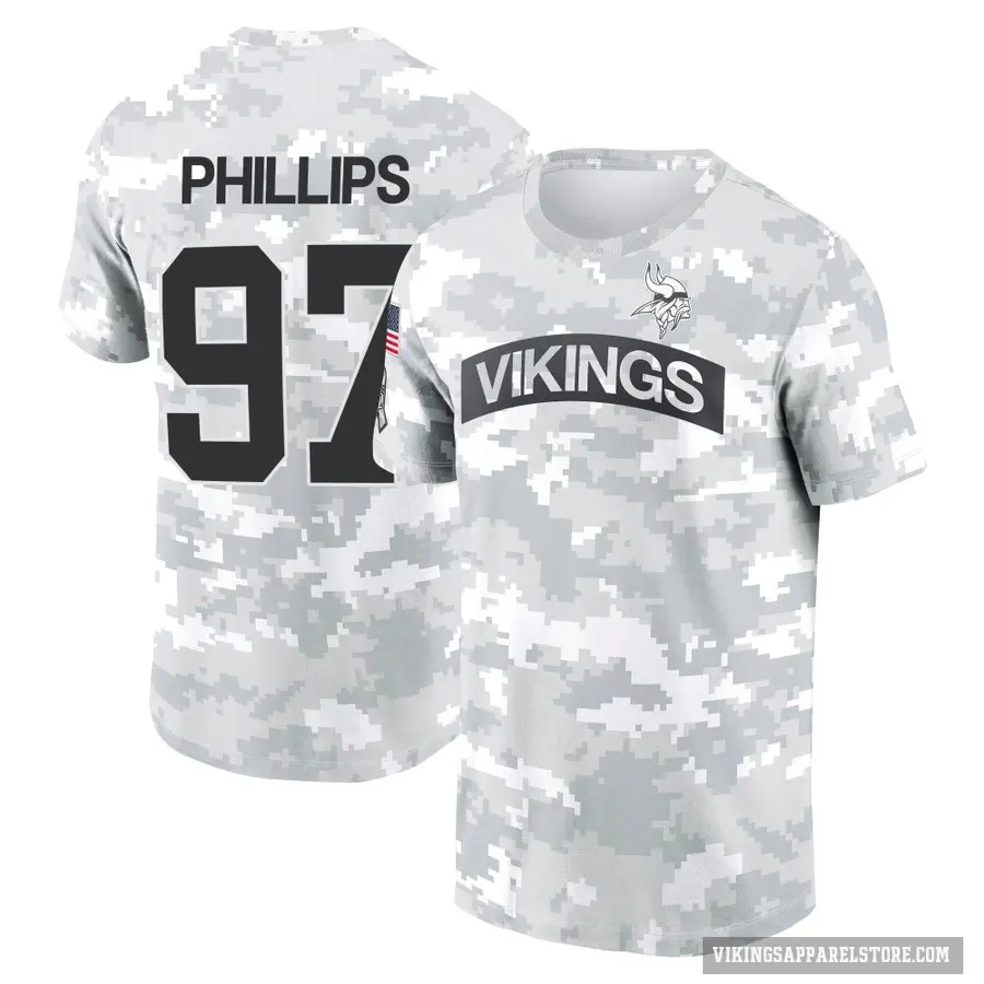 Youth ＃97 Harrison Phillips Minnesota Vikings Camo Arctic 2024 Salute to Service Performance T-Shirt