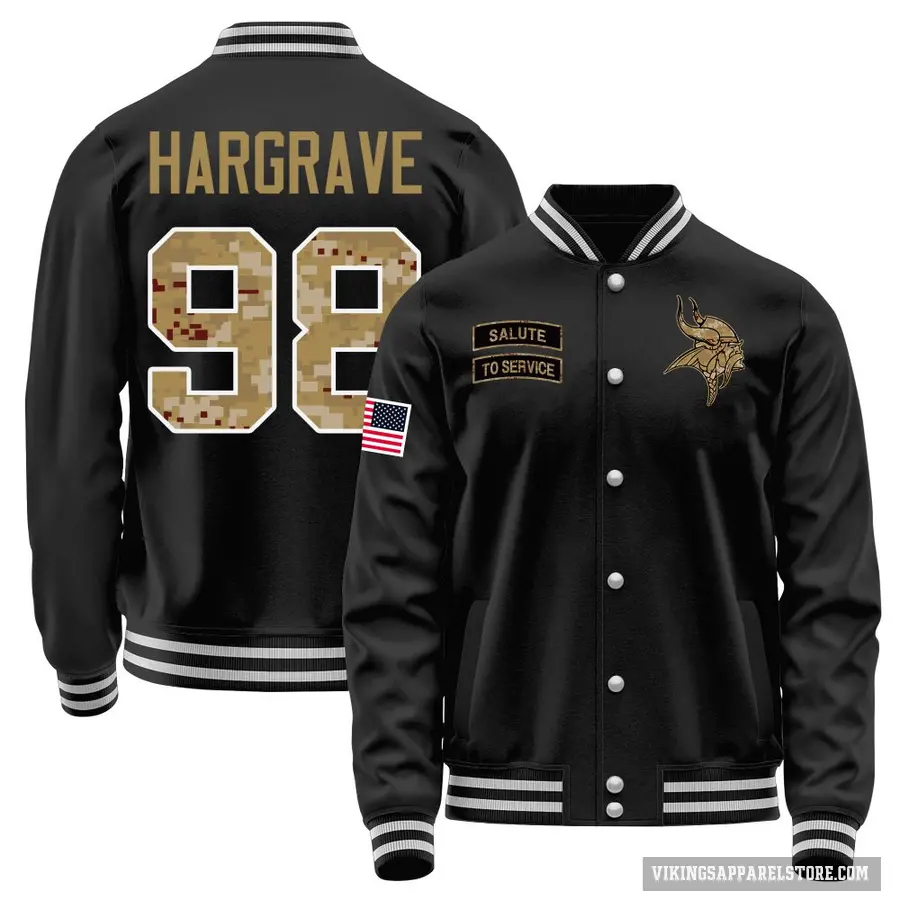 Youth ＃98 Javon Hargrave Minnesota Vikings Black Salute to Service Sideline Performance Jacket