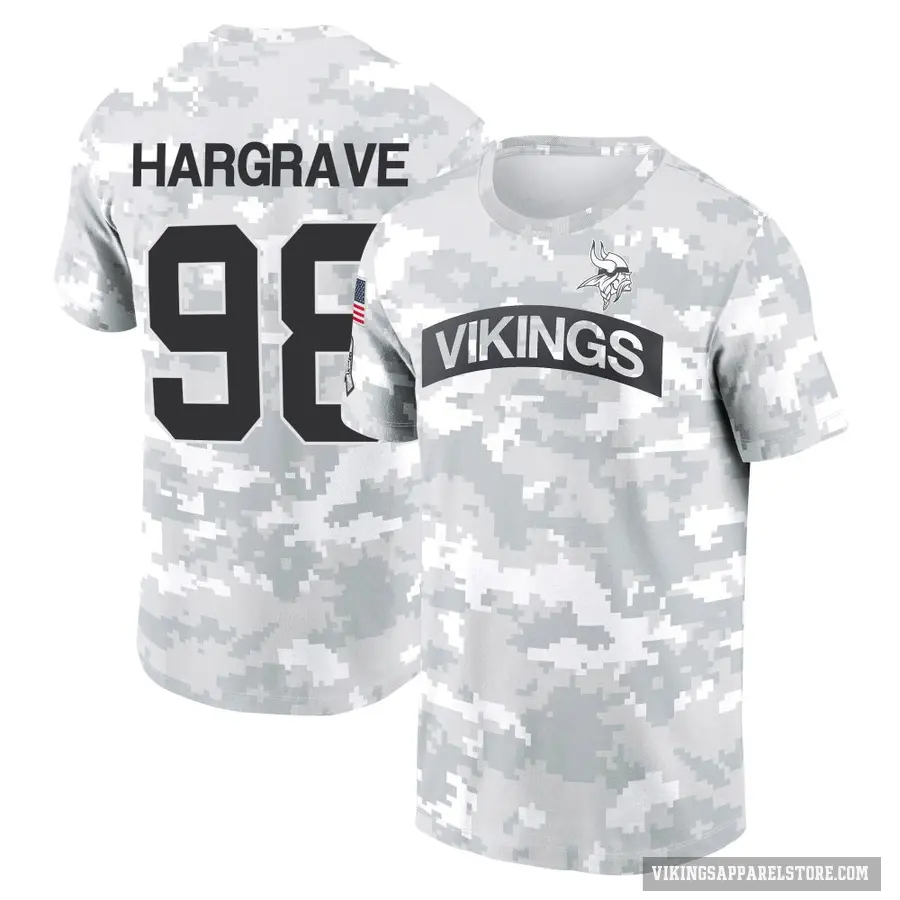Youth ＃98 Javon Hargrave Minnesota Vikings Camo Arctic 2024 Salute to Service Performance T-Shirt