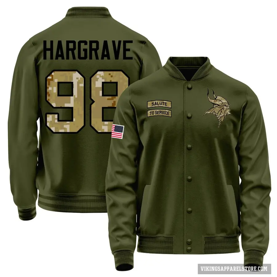 Youth ＃98 Javon Hargrave Minnesota Vikings Olive Salute to Service Sideline Performance Jacket