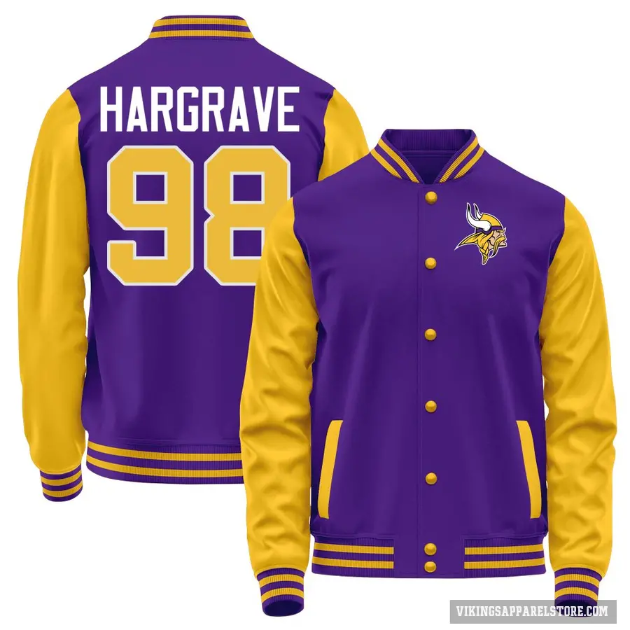 Youth ＃98 Javon Hargrave Minnesota Vikings Purple/Yellow Full-Snap Name & Number Jacket