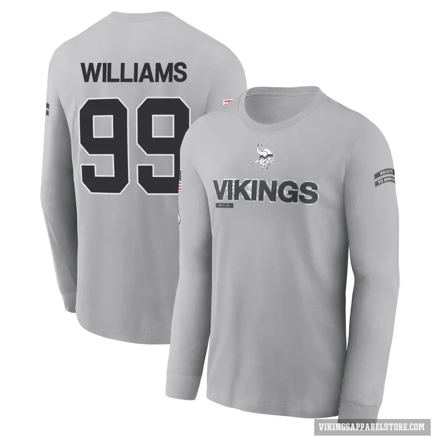 Youth ＃99 Alex Williams Minnesota Vikings Gray 2024 Salute to Service Long Sleeve T-Shirt